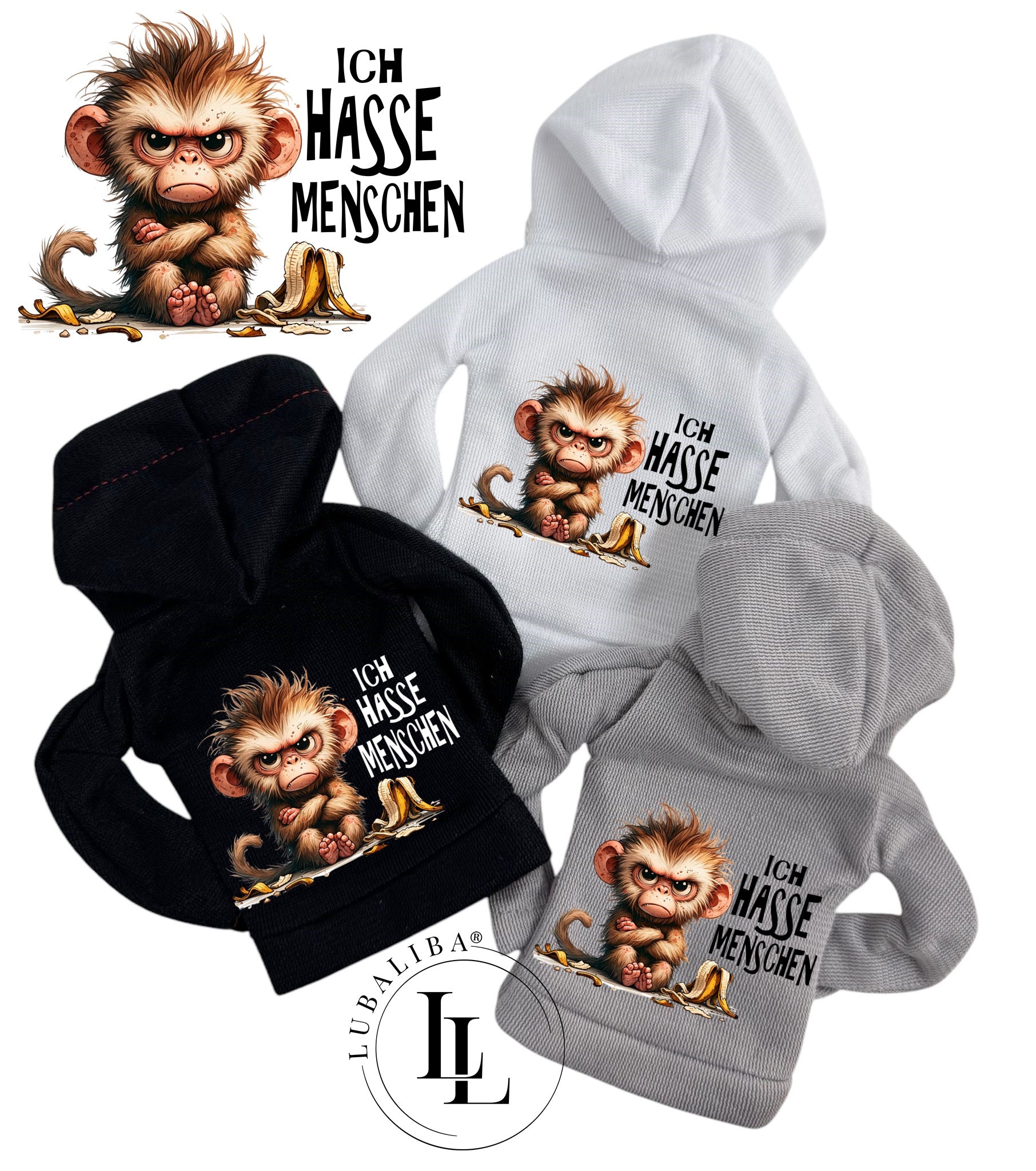 Mini Hoodie " Ich Hasse Menschen " Affe Jimmy Motiv: TAB